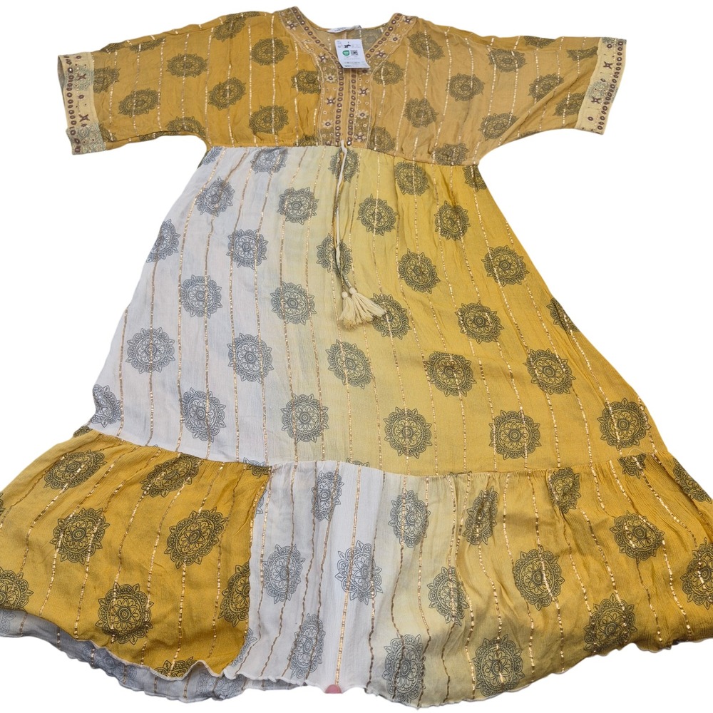 Studio Untold Yellow Ombre Medallion Print Maxi Dress With Tassel